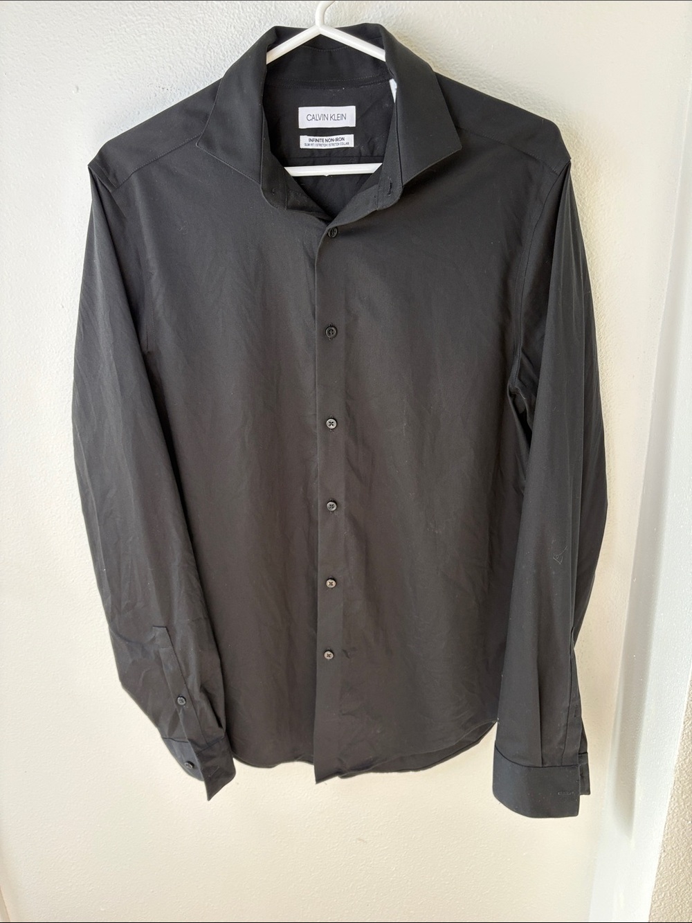 Calvin Klein Black Long-Sleeve Dress Shirt - Modern Collar - M - 15 34/35